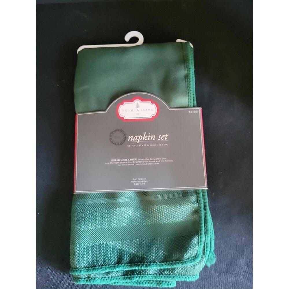 NOS TrimA Home Set of 2 Metallic Green Satin Stripe Napkins 17x17" 100%Polyester